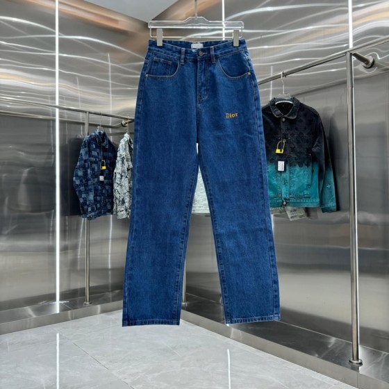Dior Dark Blue Logo-Embroidered Straight-Leg Denim Jeans